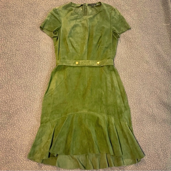 Rachel Zoe Olive Green Goat Suede ‘Seine’ Belted Dress ASO Meghan Markle Size 2 - Picture 10 of 16